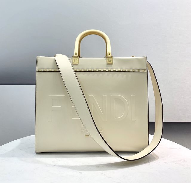 Fendi original calfskin medium sunshine shopper bag 8BH386-2 white