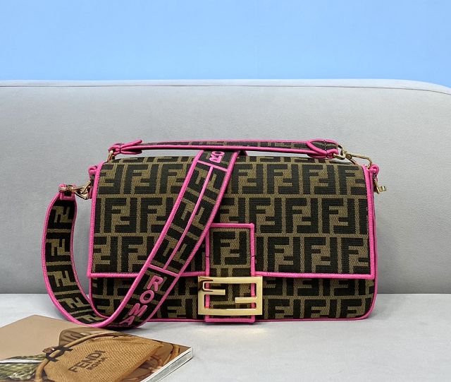 Fendi original canvas large baguette bag 8BR795 brown&rose red