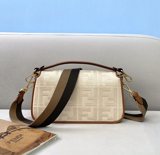 Fendi original canvas medium baguette bag 8BR600 white&brown