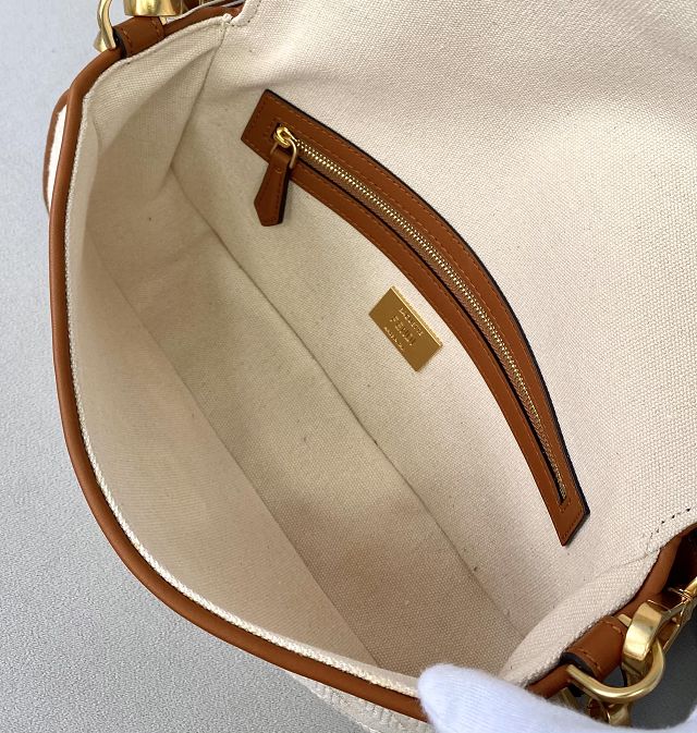 Fendi original canvas medium baguette bag 8BR600 white&brown