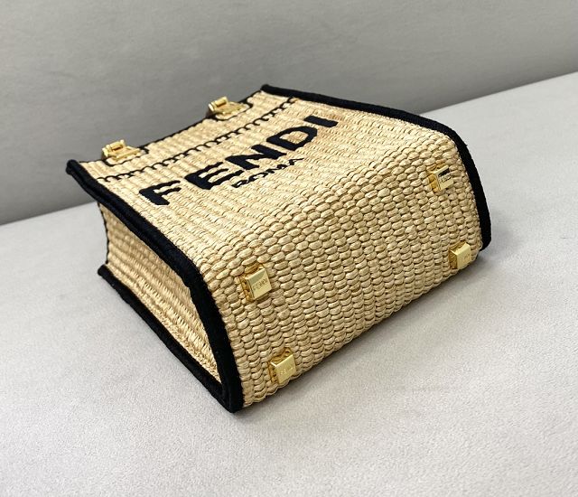 Fendi original raffia mini sunshine shopper bag 8BS051 apricot&black