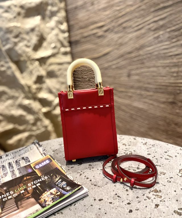 Fendi original calfskin mini sunshine shopper bag 8BS051 red