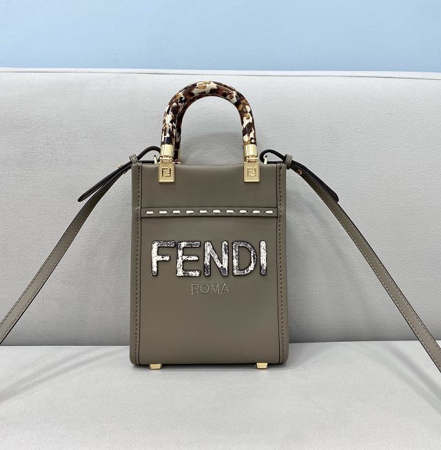 Fendi original calfskin mini sunshine shopper bag 8BS051-2 grey