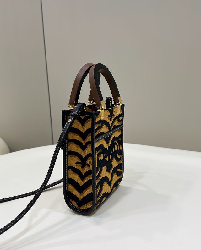 Fendi fabric mini sunshine shopper bag 8BS051 black&dark yellow