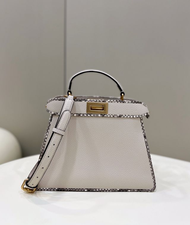 Fendi original calfskin&python small peekaboo ISeeU bag 8BN327 white