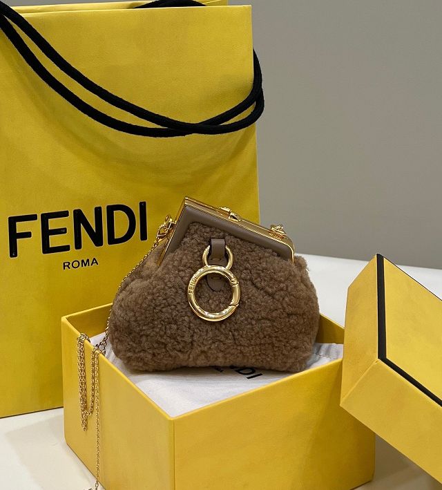 Fendi original sheepskin first nano bag 7AS051 khaki