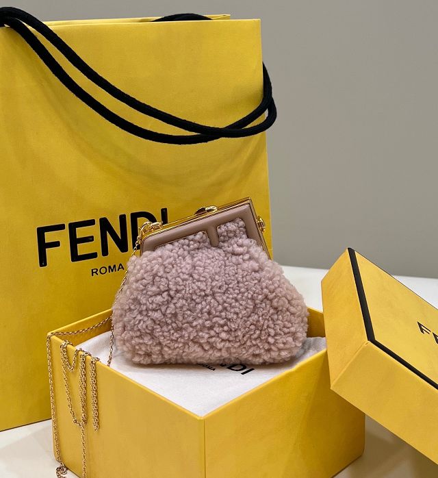 Fendi original sheepskin first nano bag 7AS051 pink
