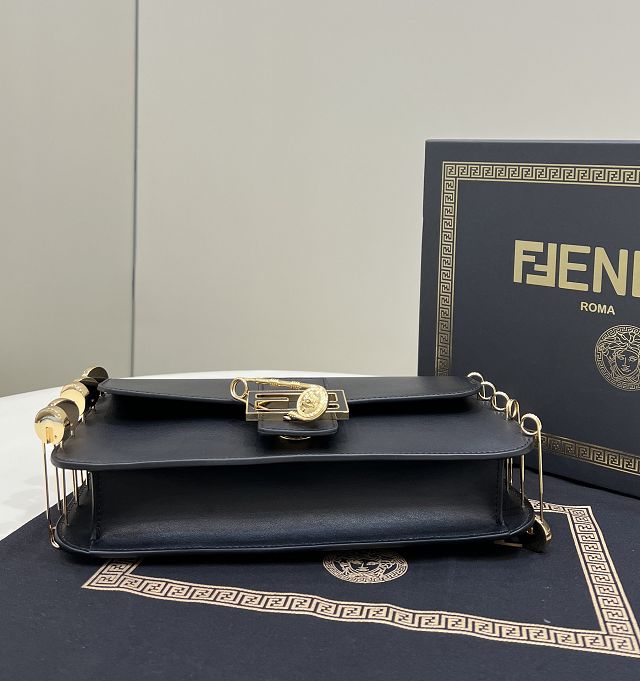 Fendi original calfskin brooch baguette bag 8BR801 black