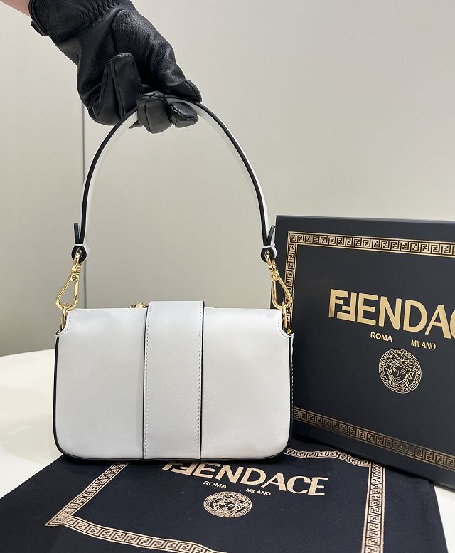 Fendi original calfskin mini brooch baguette bag 8BS066 white