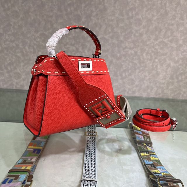 Fendi original grained calfskin small peekaboo bag 8BN244 red