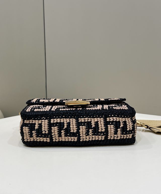 Fendi original raffia medium baguette bag 8BR600 black&beige