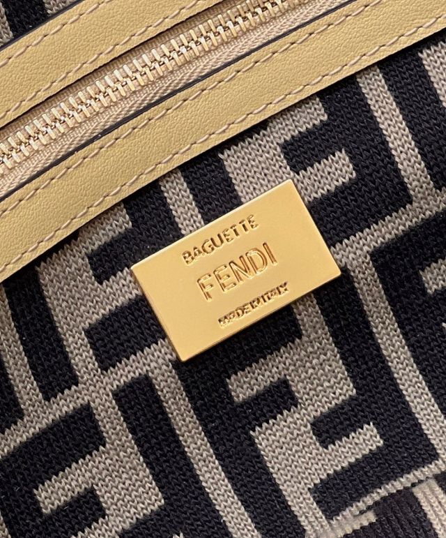 Fendi original raffia medium baguette bag 8BR600 black&beige