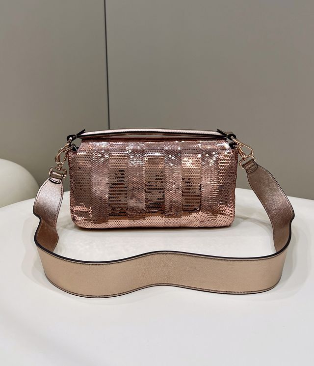 Fendi sequined medium baguette bag 8BS044 rose gold