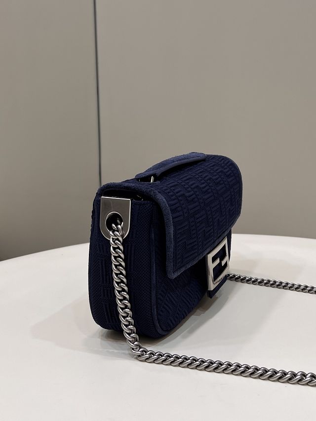 Fendi original fabric chain baguette bag 8BR793 navy blue