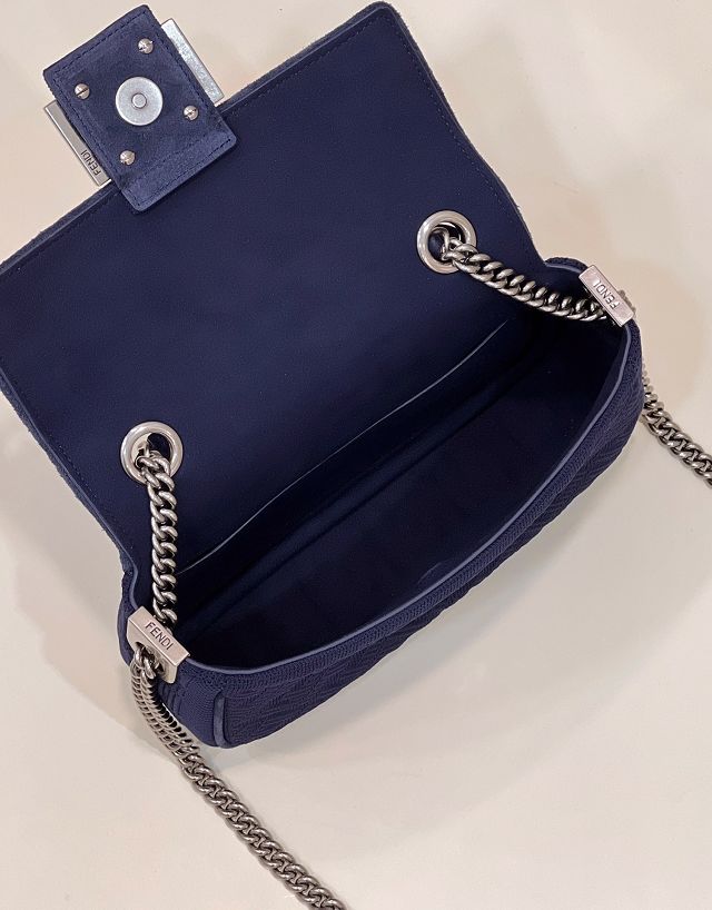 Fendi original fabric chain baguette bag 8BR793 navy blue