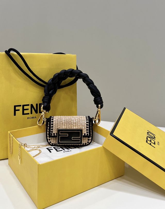 Fendi original raffia nano baguette charm 7AR996 black