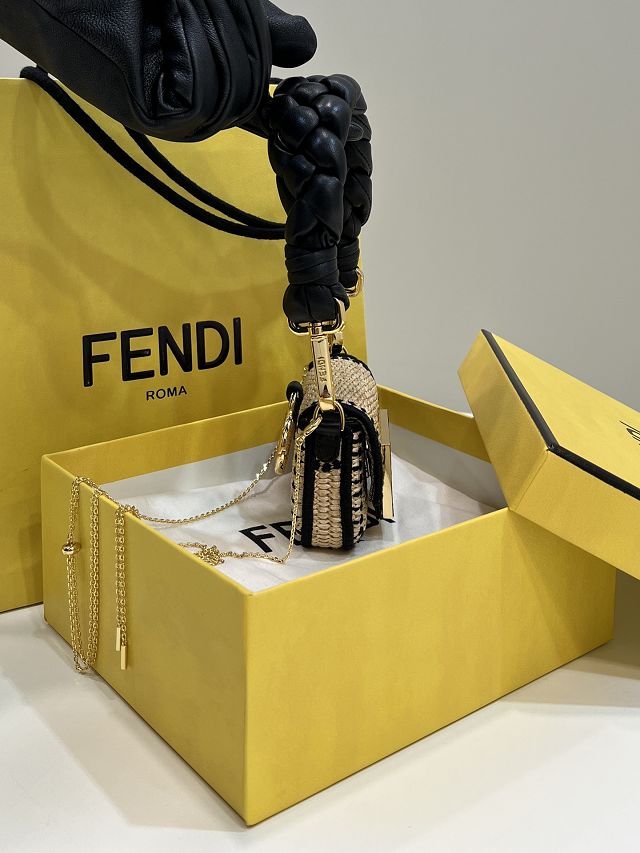 Fendi original raffia nano baguette charm 7AR996 black