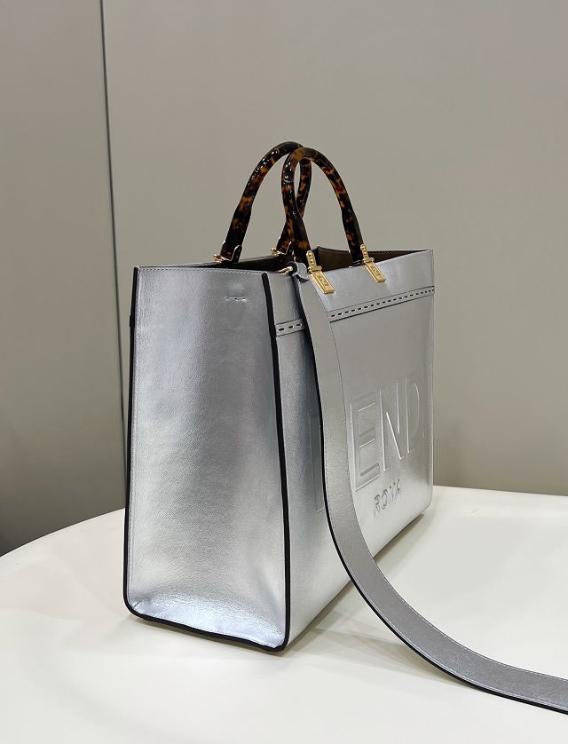 Fendi original calfskin medium sunshine shopper bag 8BH386 silver