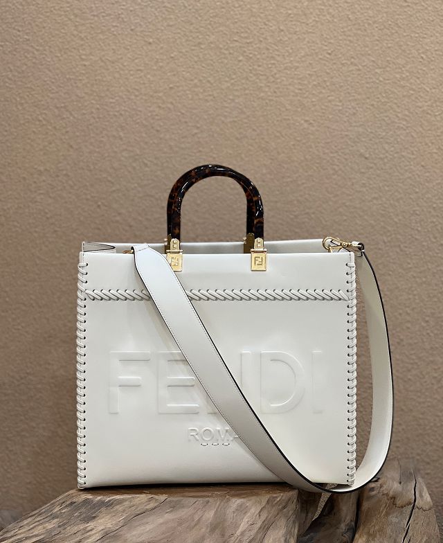 Fendi original calfskin medium sunshine shopper bag 8BH386 white