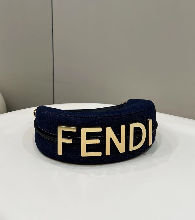 Fendi original denim small fendigraphy bag 8BR798 navy blue