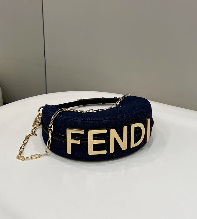 Fendi original denim small fendigraphy bag 8BR798 navy blue