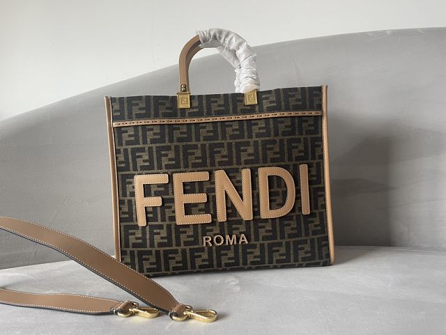 Fendi original fabric medium sunshine shopper bag 8BH386 coffee