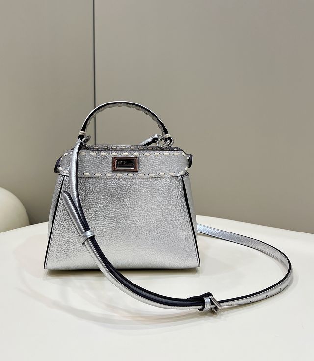 Fendi original grained calfskin small peekaboo bag 8BN244 silver