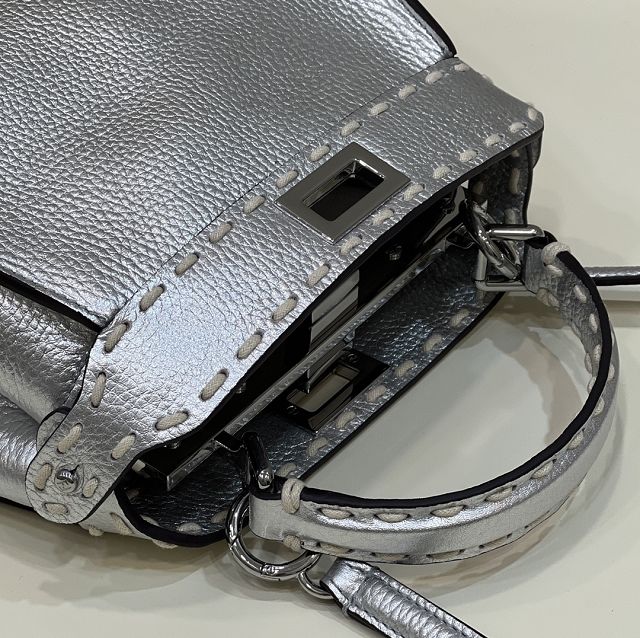 Fendi original grained calfskin small peekaboo bag 8BN244 silver