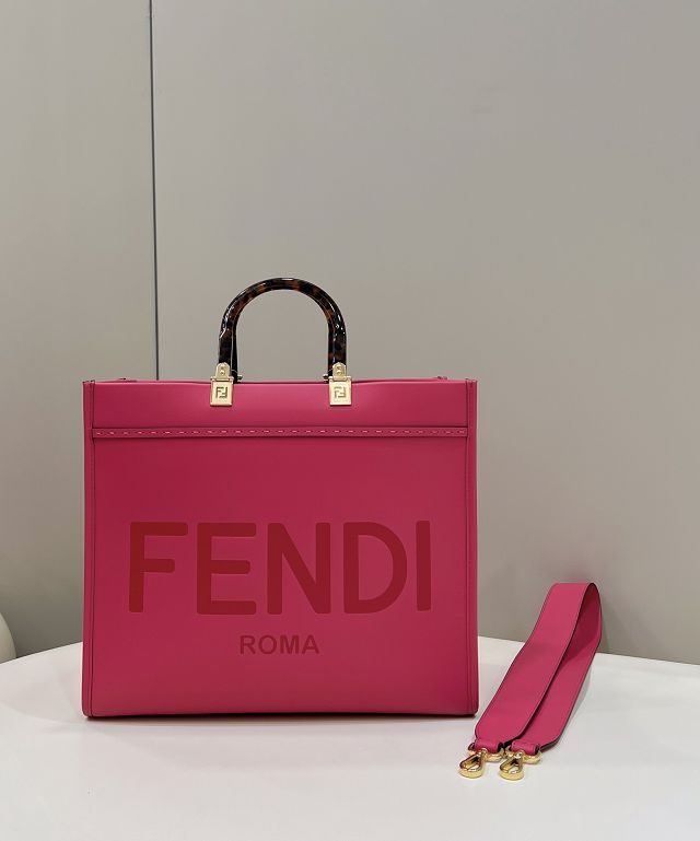 Fendi original calfskin medium sunshine shopper bag 8BH386 rose red