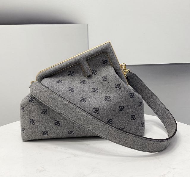 Fendi original flannel medium first bag 8BP127 grey