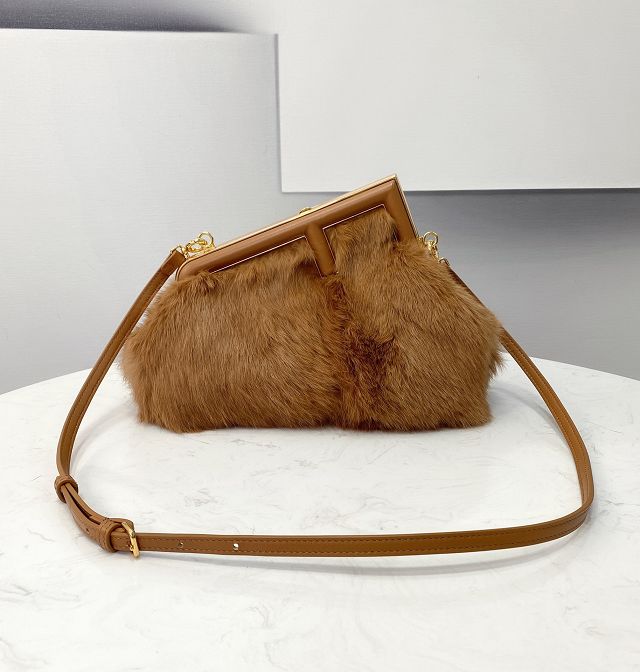 Fendi original mink fur small first bag 8BP129 brown