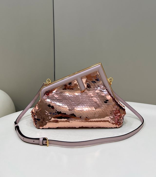 Fendi original sequinned small first bag 8BP129 rose gold