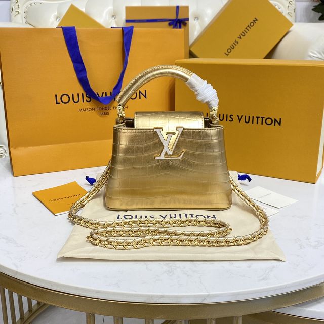 Louis vuitton original crocodile calfskin capucines mini handbag N93701 gold