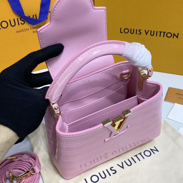 Louis vuitton original crocodile calfskin capucines mini handbag N95003 pink