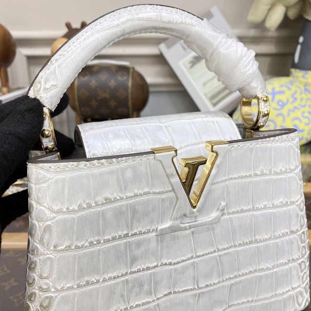 Louis vuitton original crocodile calfskin capucines mini handbag N93701 white