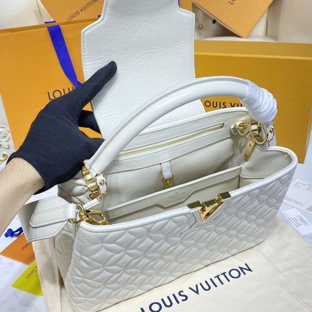 Louis vuitton original lambskin capucines mm handbag M55366 white