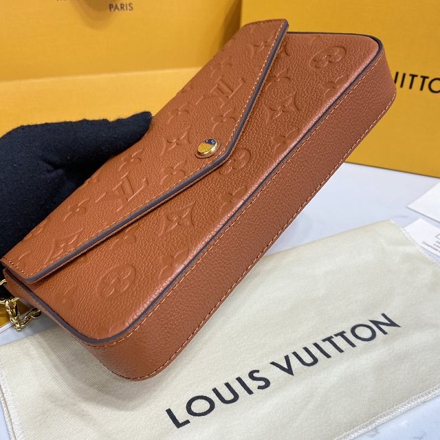 Louis vuitton original monogram calfskin pochette felicie M64064 cognac brown