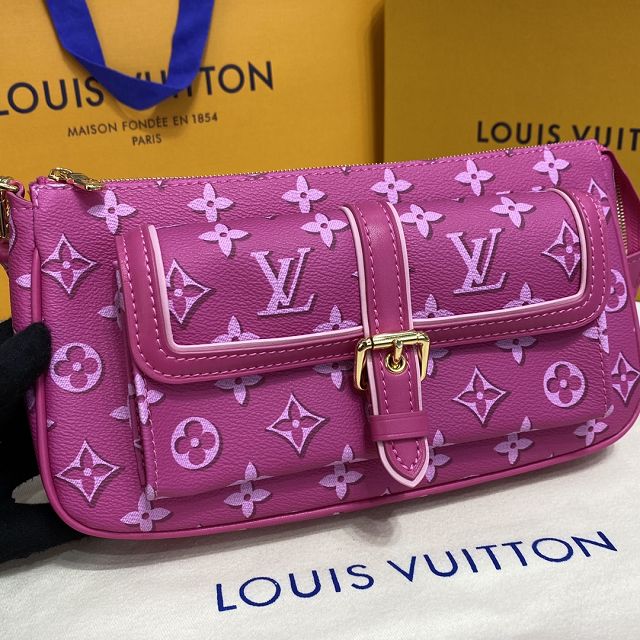 Louis vuitton original coated canvas maxi multi pochette M46161 fuchsia 