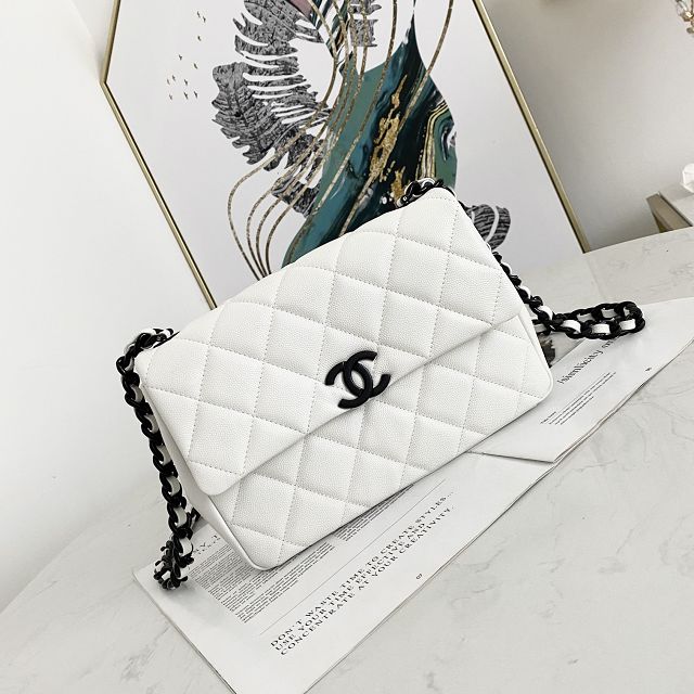 CC original grained calfskin small flap bag AS2303 white