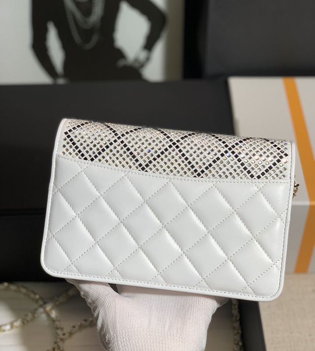 CC original lambskin&strass wallet on chain AP2853 white