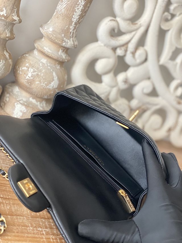 2022 CC original lambskin top handle flap bag bag AS2431-3 black