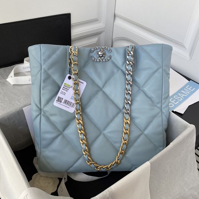 CC original lambskin 19 shopping bag AS3519 light blue