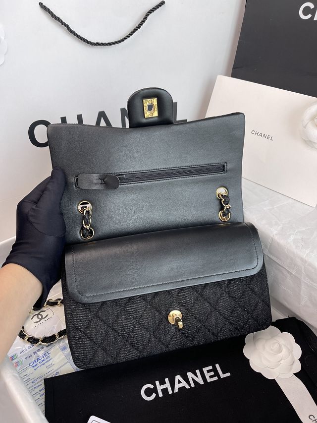 CC original denim medium flap bag A01112 black