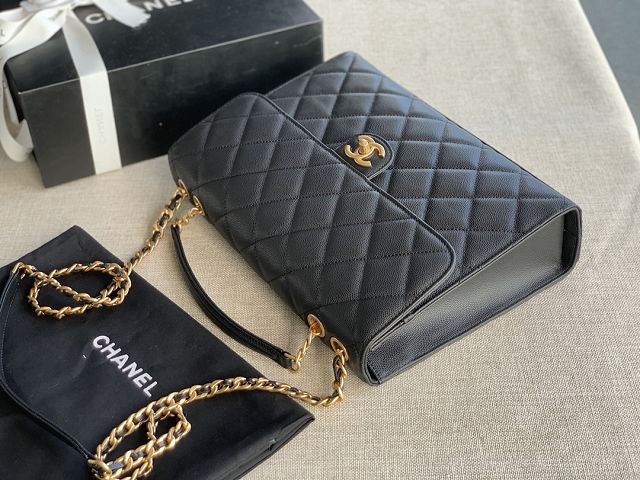 CC original grained calfskin large flap bag AS3259 black