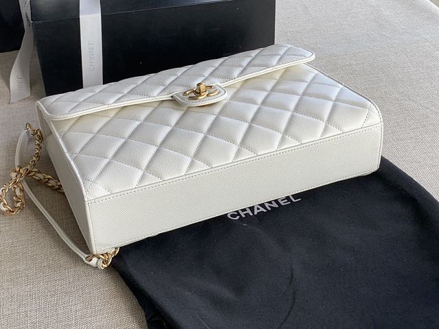 CC original grained calfskin large flap bag AS3259 white