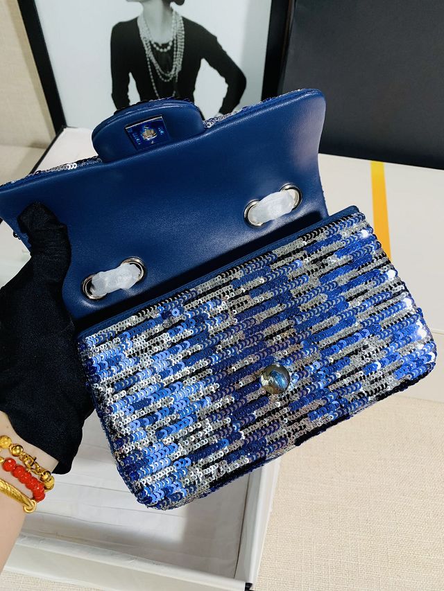 CC original sequins mini flap bag AS3523 blue