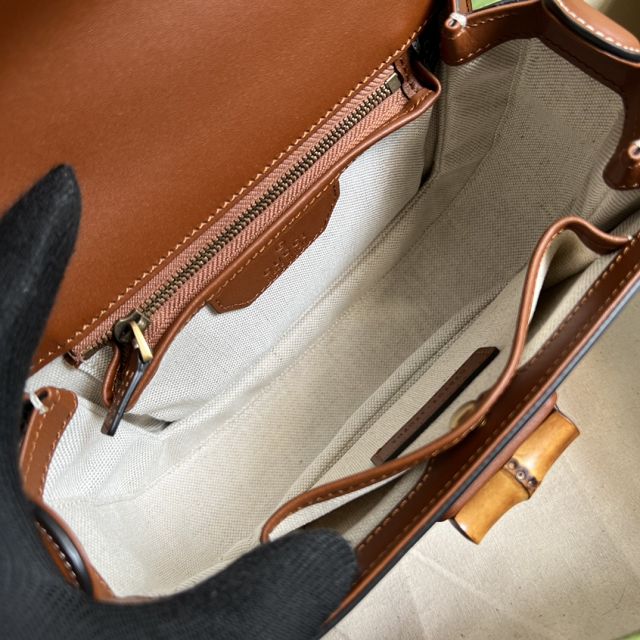 2022 GG original calfskin small top handle bag 675797 brown