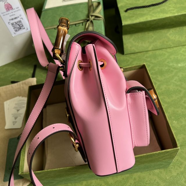 GG original calfskin bamboo small backpack 702101 pink
