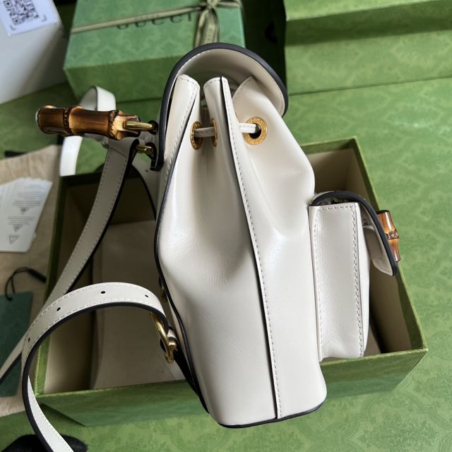 GG original calfskin bamboo small backpack 702101 white
