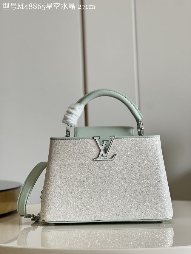 Louis vuitton original calfskin capucines BB handbag M50531 silver&green